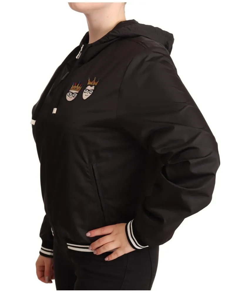 Dolce & Gabbana Women Black Polyester Hooded Bomber Full Zip Jacket Clothing Black