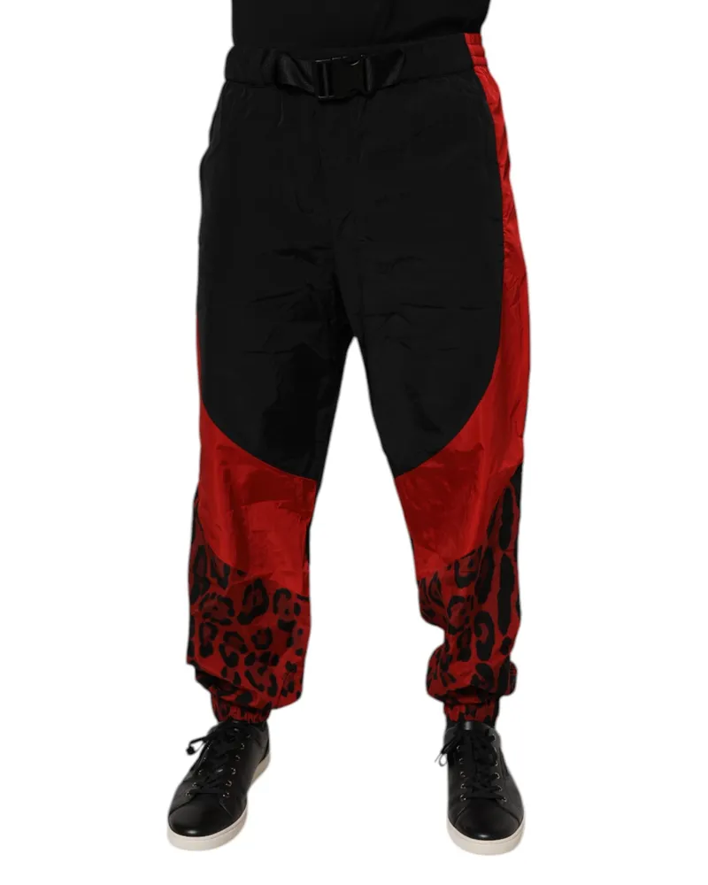 Dolce & Gabbana Men's Black Red Leopard Jogger Sweatpants Pants And Nylon Black