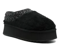 Curly Sheepskin Platform Clog — Black