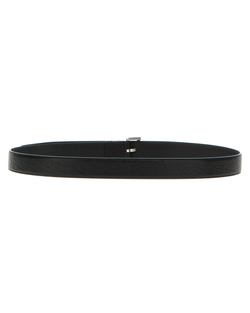 Saint Laurent Leather with YSL Logo Buckle Belt — Black Black