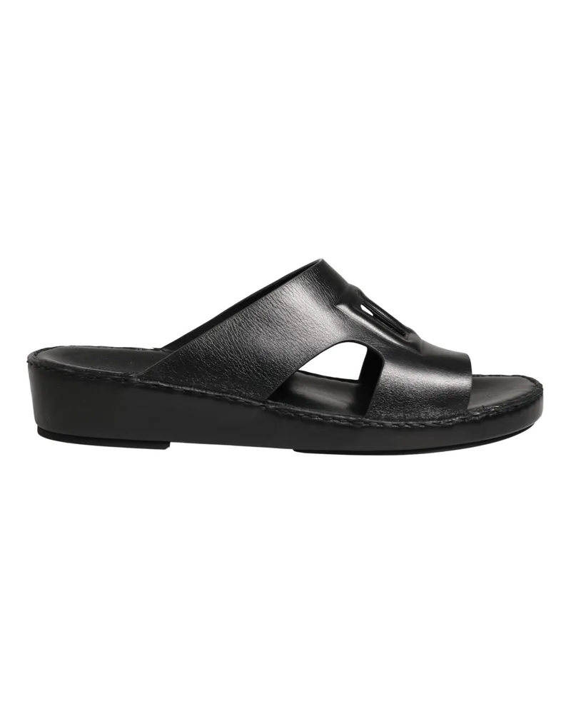 Dolce & Gabbana Men's Black Leather Cutout Dg Logo Sandals Shoes Black