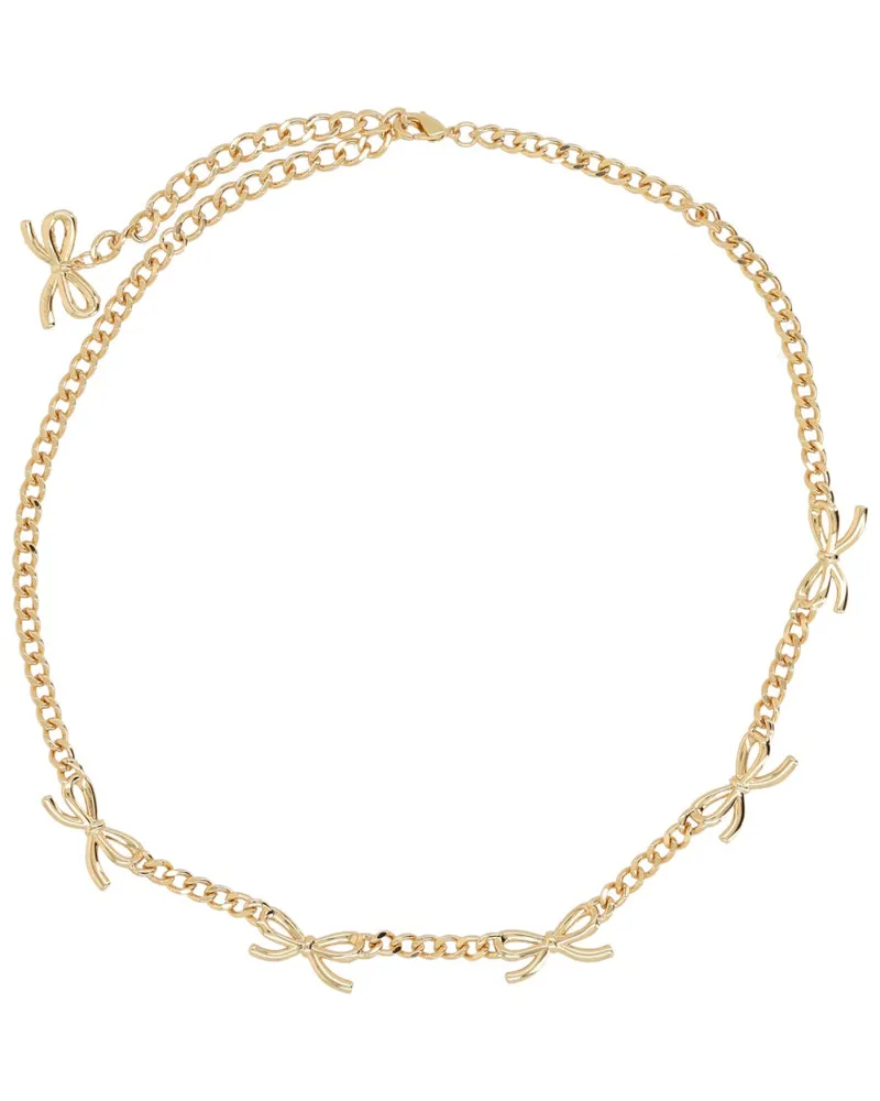 Self-Portrait Bow and Crystal Necklace — Gold Gold