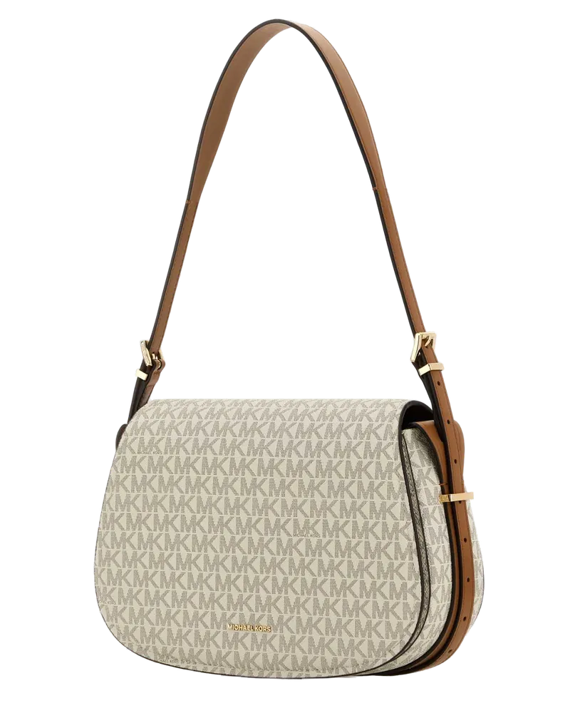 Michael Kors Women's Printed Canvas Moore Shoulder Bag Vanillaacrn Borse A Mano Beige