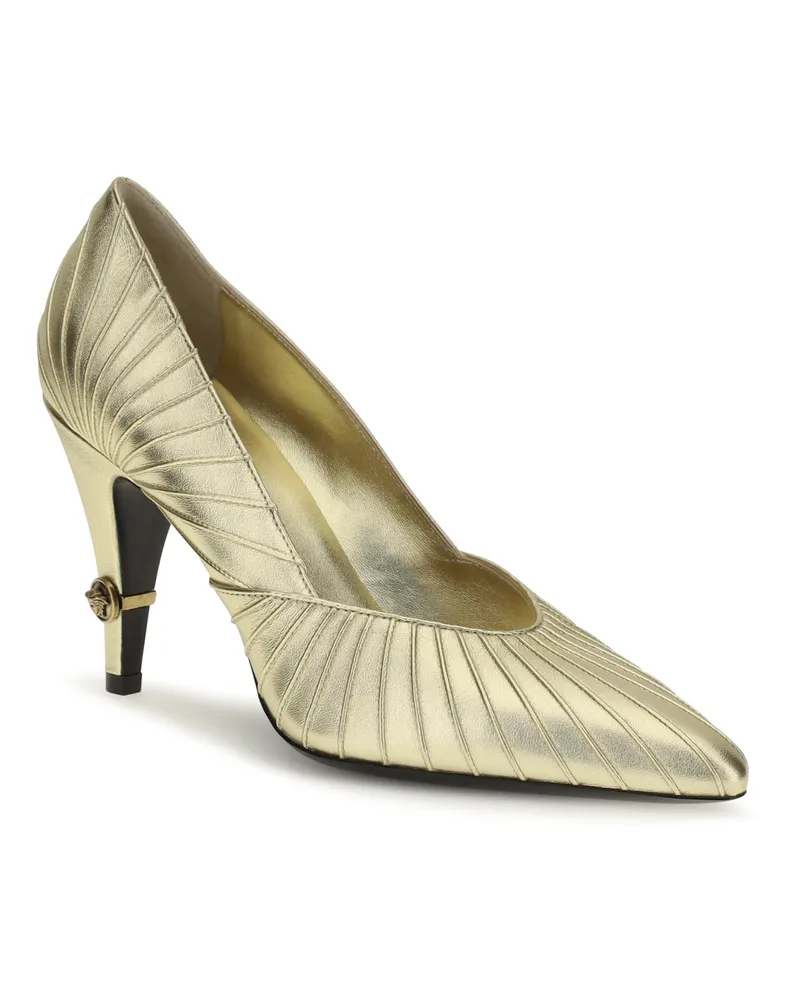 Versace Women's Metallic Leather Pumps Light Gold Calf Bos Taurus High Heel Shoes Gold