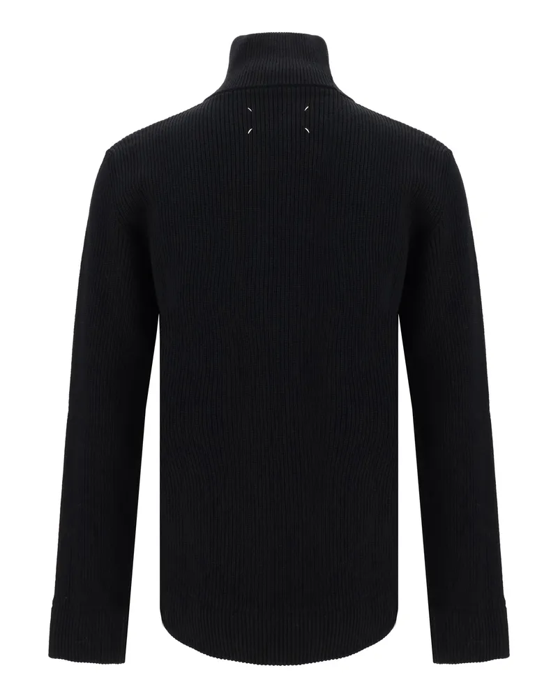 Maison Margiela Ribbed Zip-Up Knit Sweater — Black Black