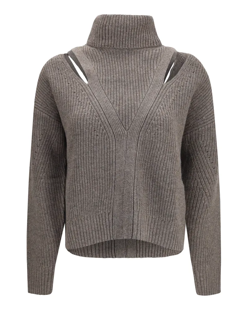 P.A.R.O.S.H. Women Sweater High-Neck Perforated Shoulders Light Greige Gray