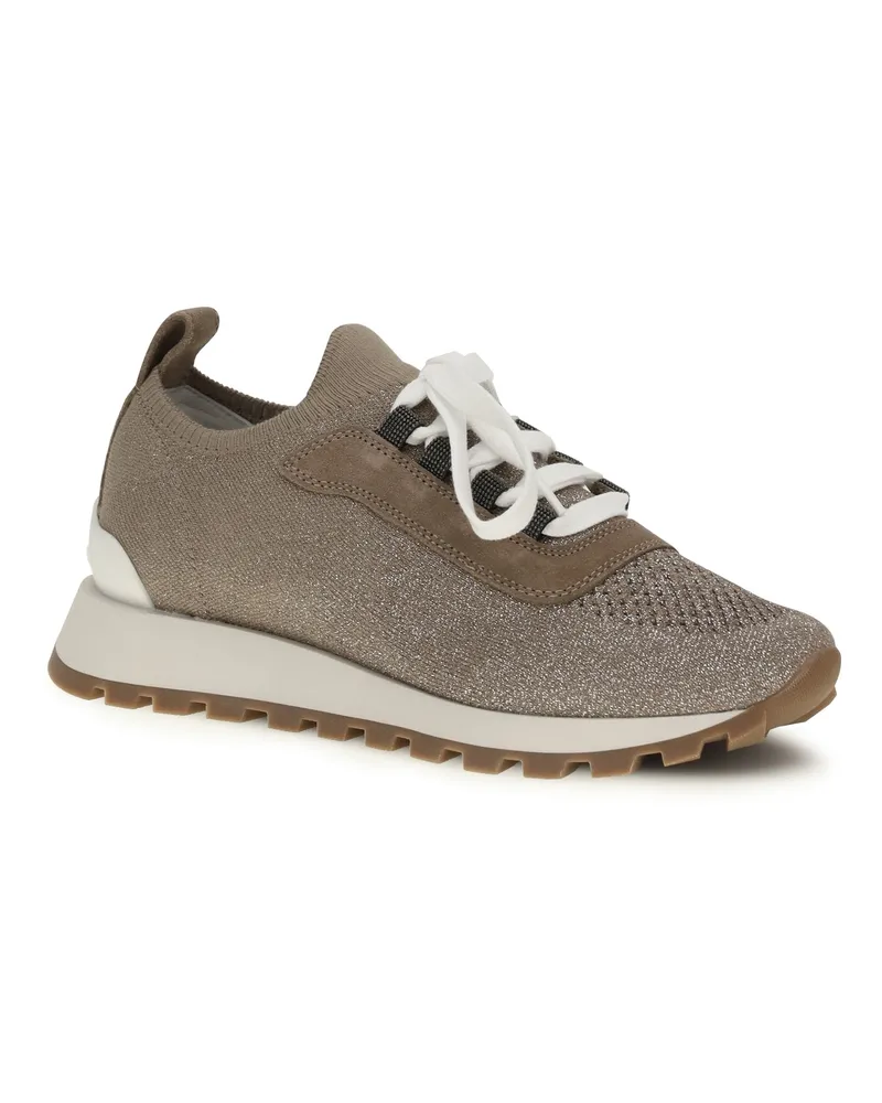 Brunello Cucinelli Cotton Knit Sneaker — Beige Beige
