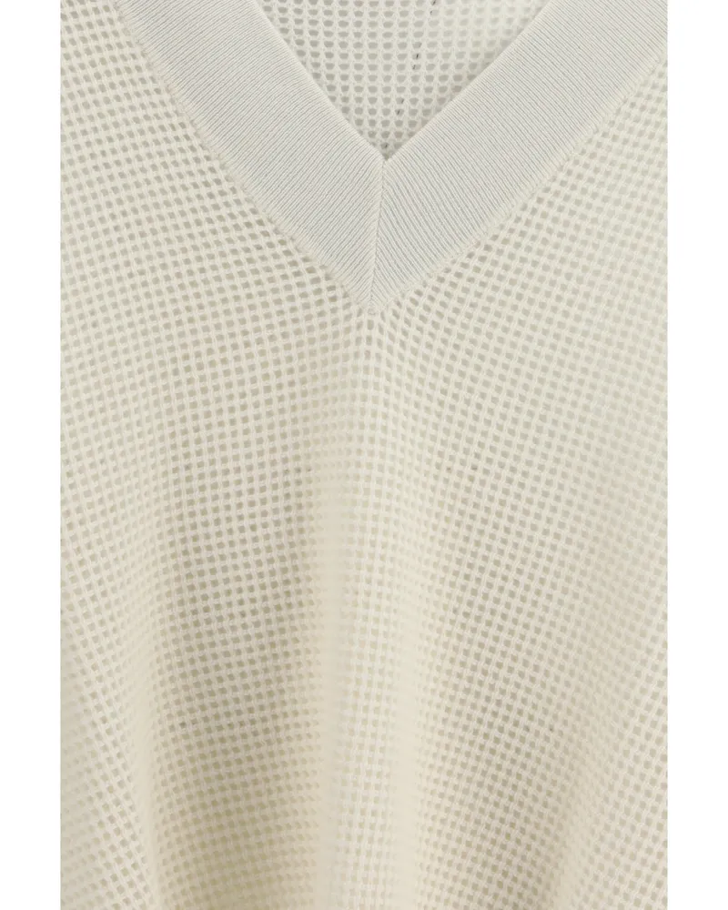 Brunello Cucinelli Women's Cashmere Net Sweater Panama-Nebbia (capra Hircus) Panama/nebbia Beige