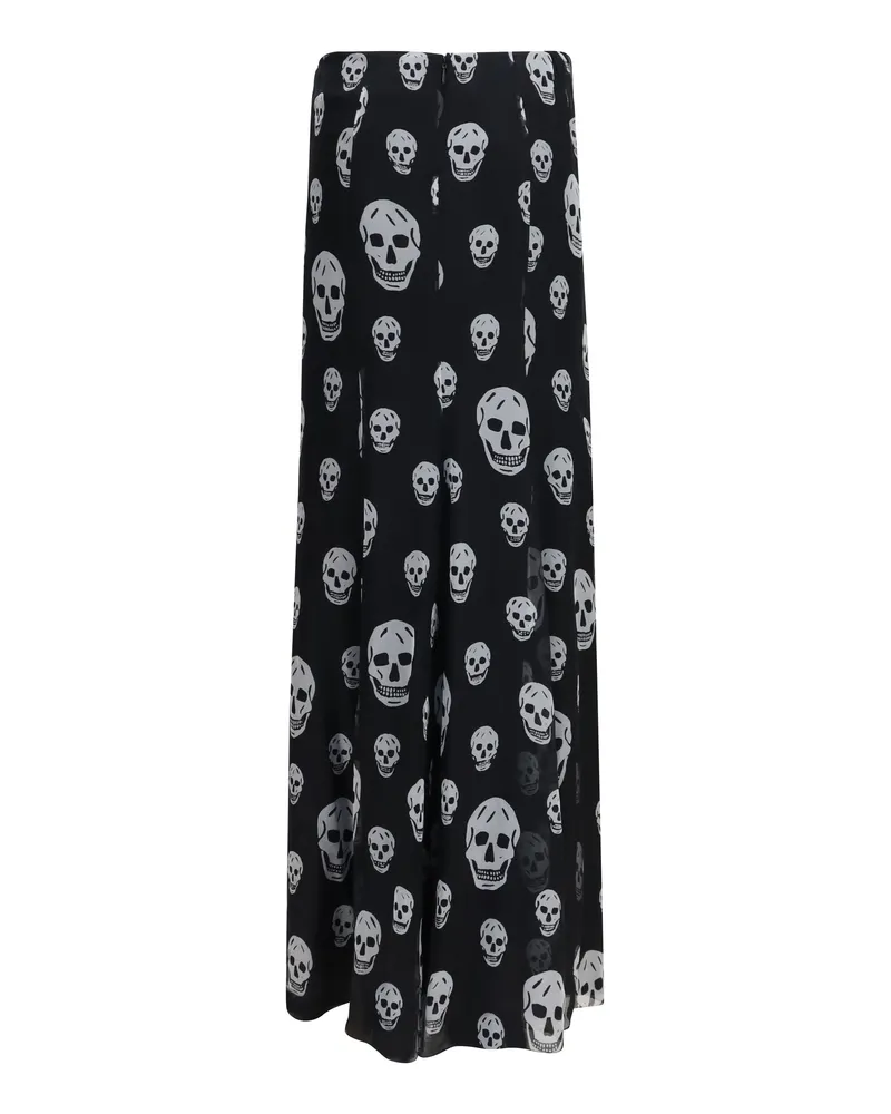 Alexander McQueen Women's Draped Long Skull Skirt Black - White Silk Black