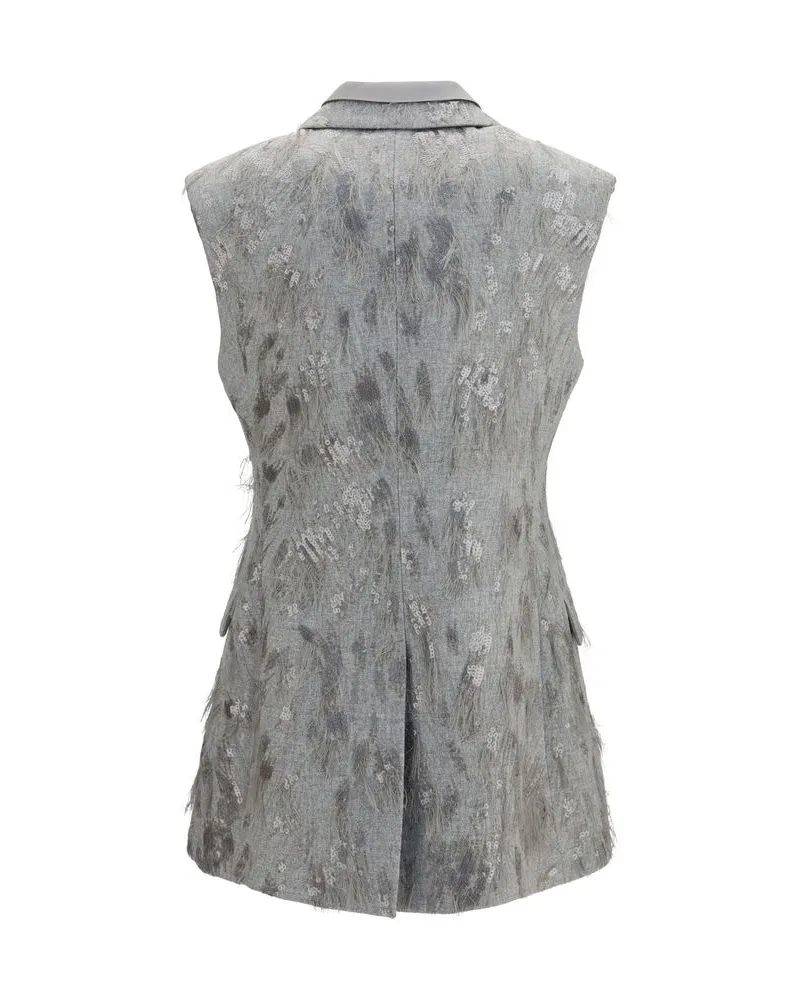 Brunello Cucinelli Embroidered Virgin Wool and Cashmere Vest — Gray Gray