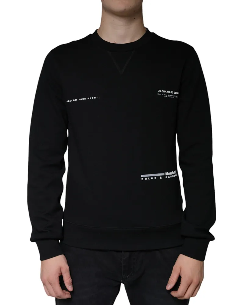 Dolce & Gabbana Men Black Logo Print Crewneck Sweatshirt Sweater Cotton Polyester Clothing Black