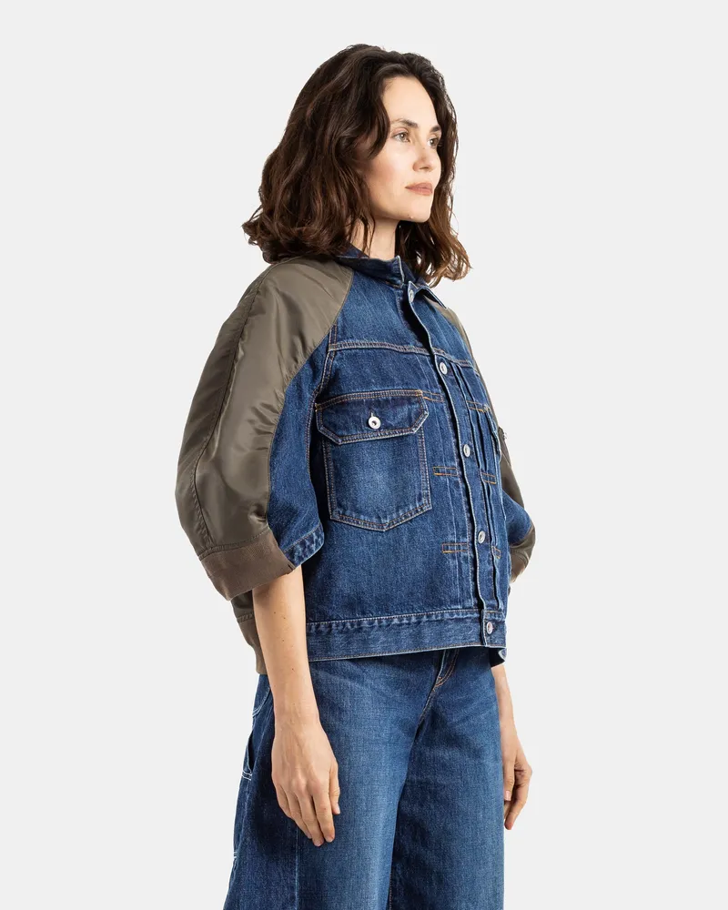 Sacai Women's Hybrid Denim And Nylon Twill Jacket Indigo Blue Khaki Blue