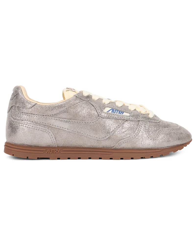 AUTRY Women's Sneakers Low Lace Silver Leather Trainers Silver