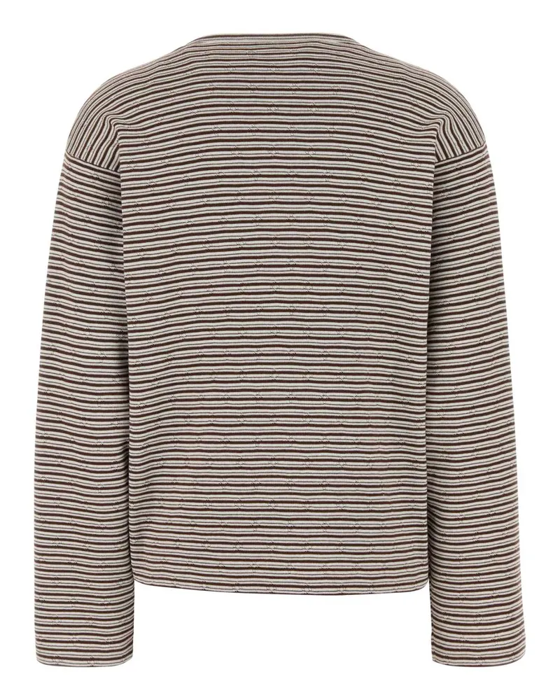 Miu Miu Striped Cotton-Silk Blend T-Shirt — Beige Beige