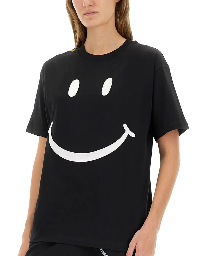 Moschino Smiley-Print Cotton T-Shirt — Black Black