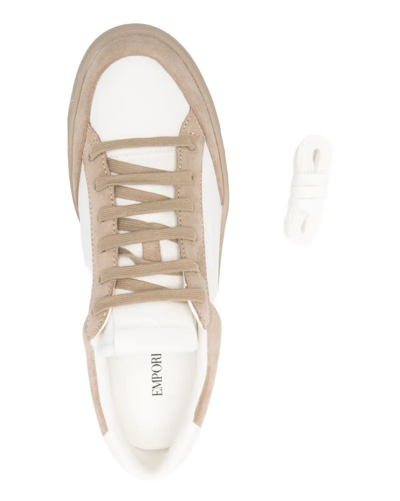 Emporio Armani Suede and Leather Lace-Up Sneaker — Cream Cream