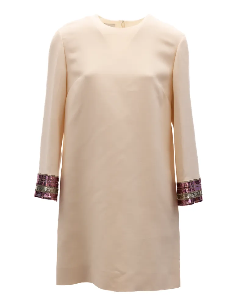 Valentino Garavani Women Cream Dress With Multi-Colored Sequin Cuffs Cream