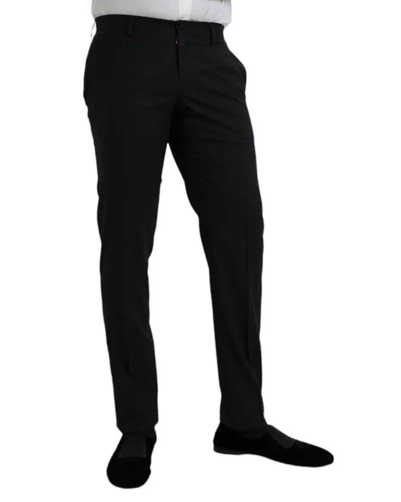 Dolce & Gabbana Men's Dark Blue Wool Slim Fit Formal Pants Virgin Silk Polyester Navy