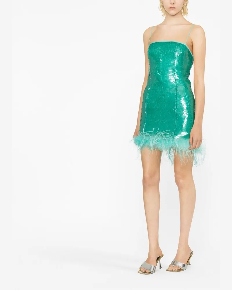 Giuseppe di Morabito Sequinned Feather-Trimmed Minidress — Aqua Aqua