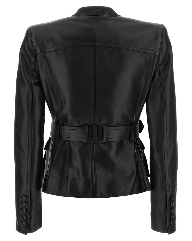Balmain Belted Leather Jacket — Black Black