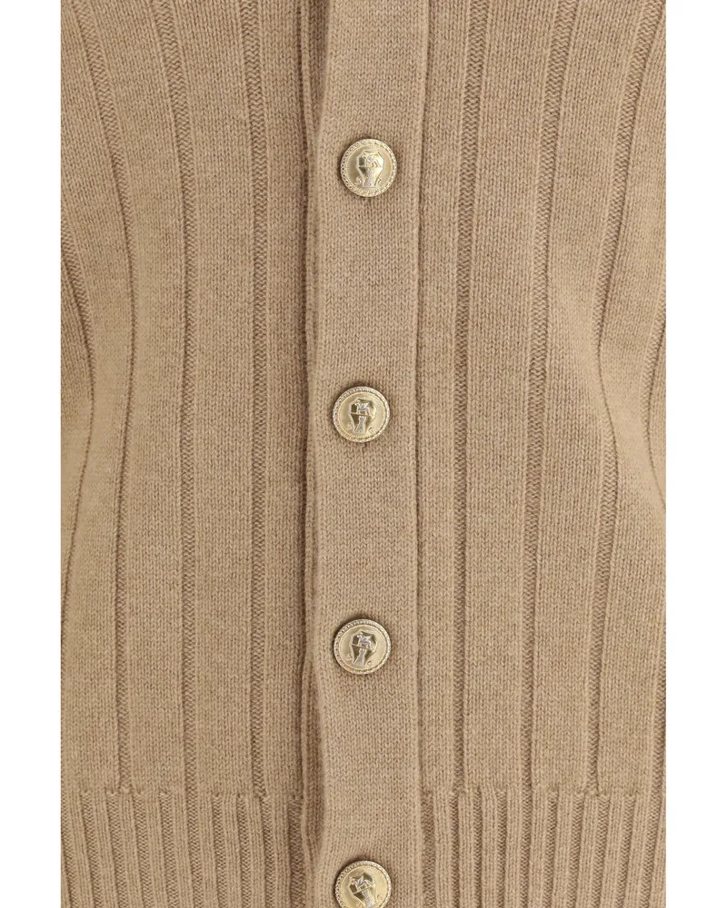 Brunello Cucinelli Ribbed Cashmere Cardigan — Beige Beige