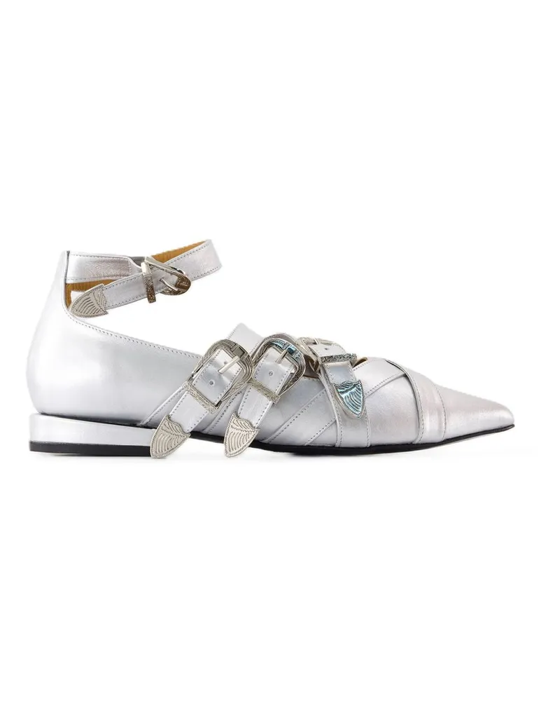 Toga Women's Ballerinas Aj926 -  Leather Silver Calfskin Shoes Flat-Shoes Silver