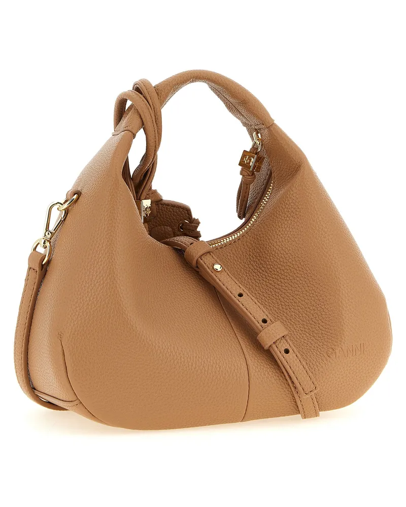Ganni Hammered Faux Leather Hobo Bag — Tan Tan