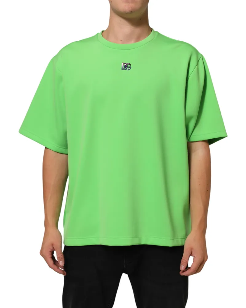 Dolce & Gabbana Logo-Embroidered Crew Neck T-Shirt — Green Green