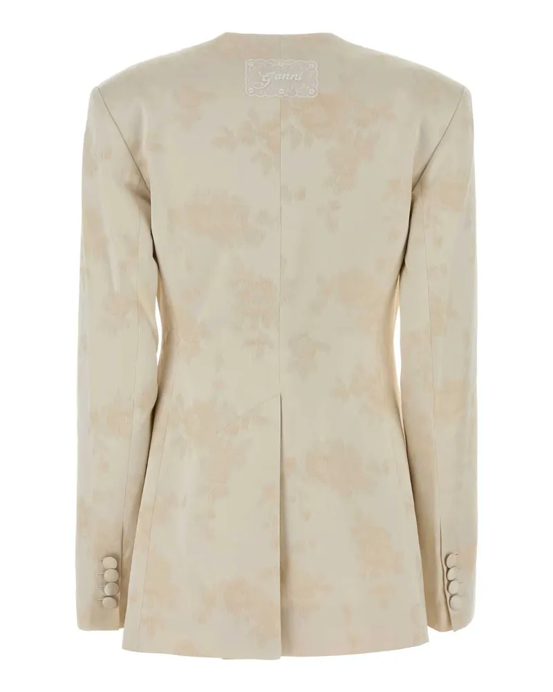 Ganni Women's Ivory Satin Blazer Egret Cotton Giacche E Gilet Jacket White
