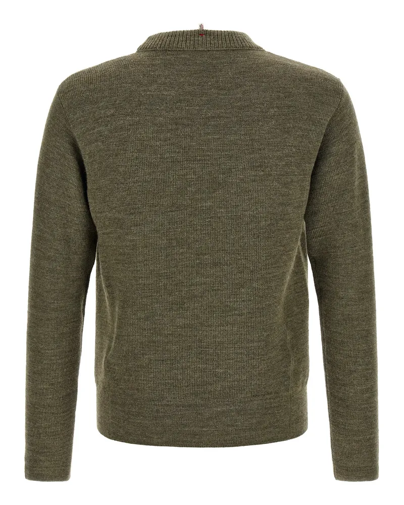 Moncler Virgin Wool Logo Crew Neck Sweater — Olive Green Olive