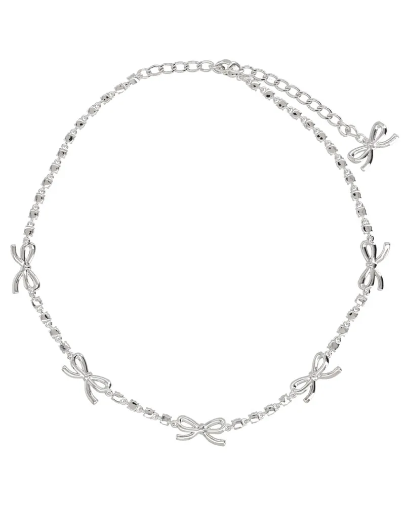 Self-Portrait Crystal Bow Necklace — Silver Silver