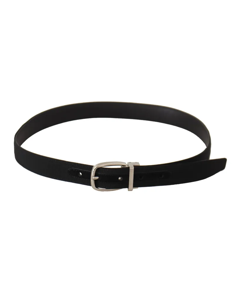 Dolce & Gabbana Men's Belt Black Calf Leather Silver Tone Metal Buckle Brown Black
