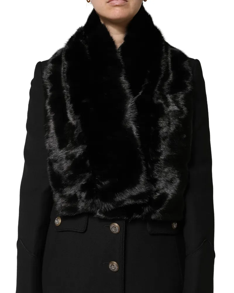 Dolce & Gabbana Women's Black Fur Shawl Neck Wrap Cover Collar Scarf Black