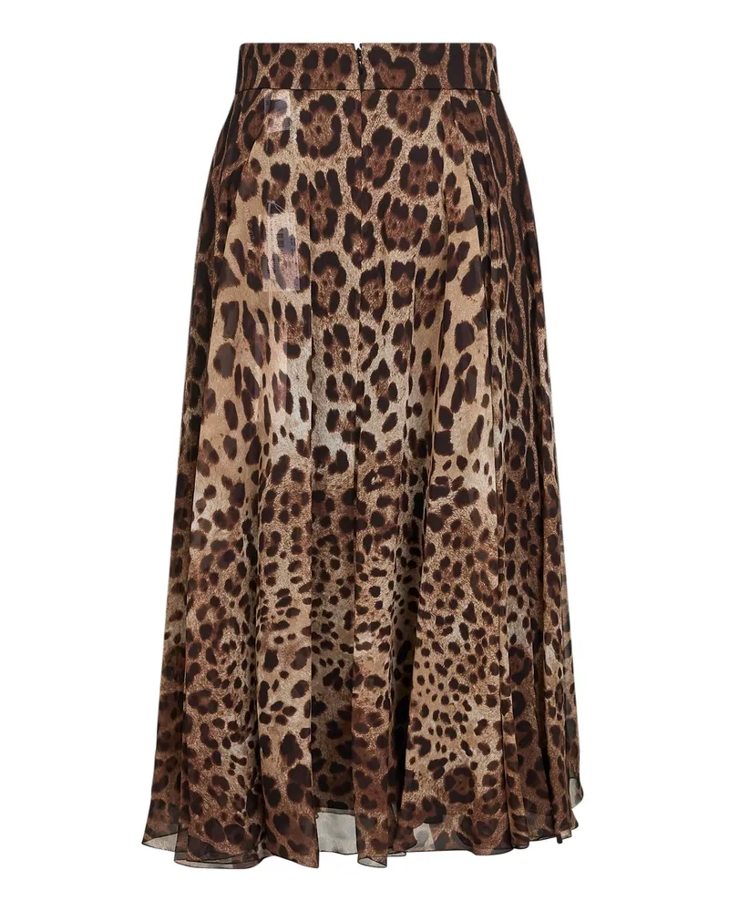 Dolce & Gabbana Women's Chiffon Full Skirt, Leopard Print Multicolour Silk Multicolor