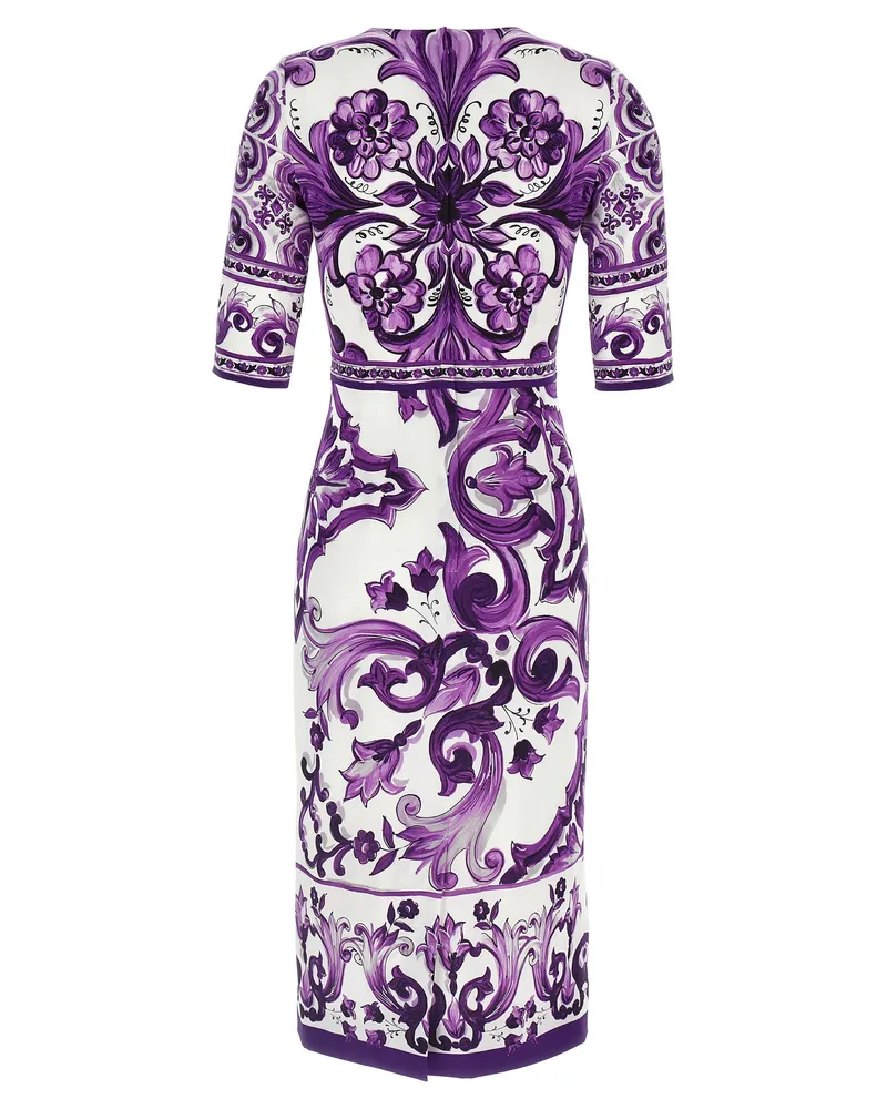 Dolce & Gabbana Maiolica Print Silk Dress — Purple Purple