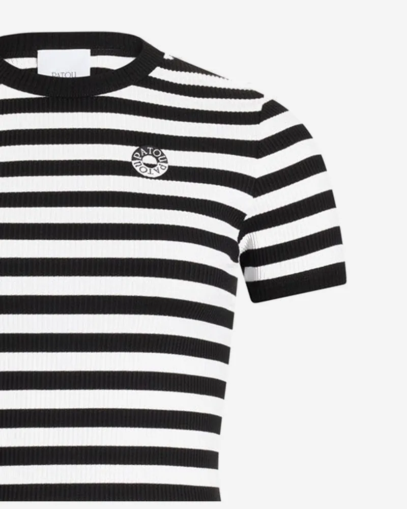 Patou Women Cotton T-Shirt With Striped Pattern Multicolour T-Shirts & Jerseys Black