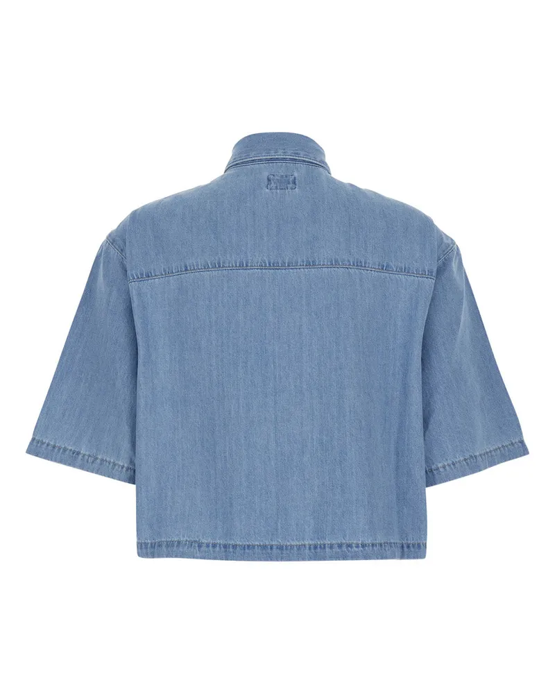 Adriano Goldschmied Women's Cropped Shirt Kodiac Light Blue Denim Cotton Blouses Blue