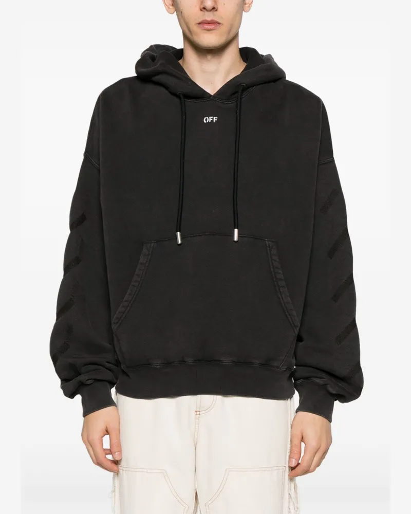 OFF-WHITE Logo-Stamped Cotton Hoodie — Black Black