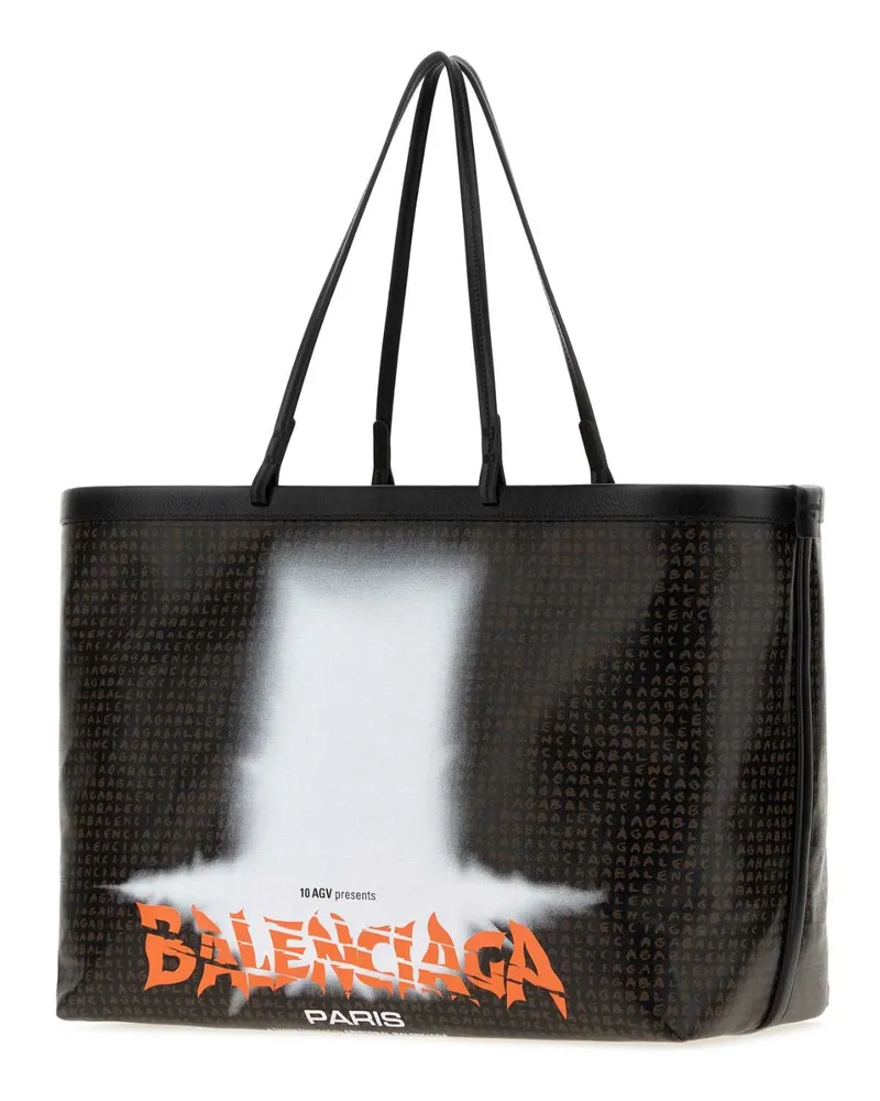 Balenciaga Women's Printed Canvas Select Shopping Bag Black-L Door Orange Borse A Mano Black/l Black