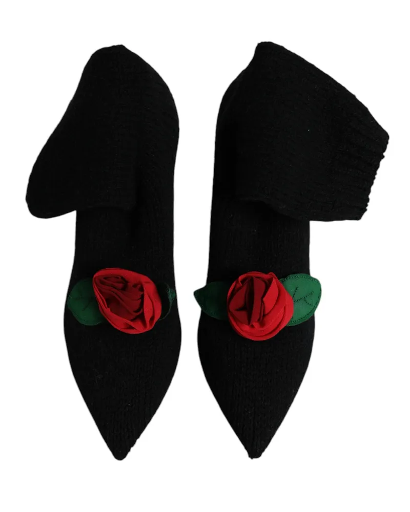 Dolce & Gabbana Women's Black Stiletto Heels Mid Calf Boots Shoes Fabric (stretch Black