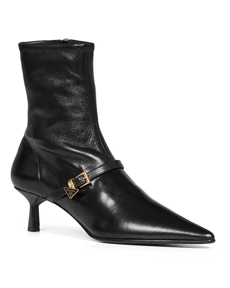 Prada Women's Ankle Boots Stretch Nappa Leather Black Lambskin Black
