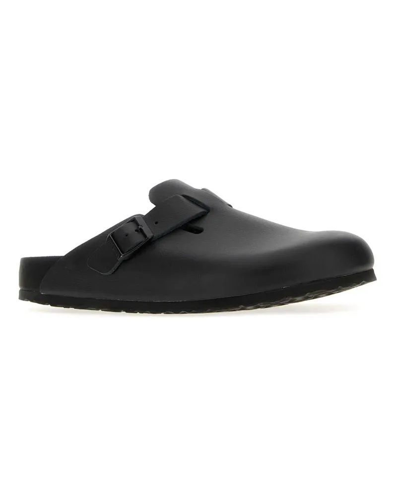 Birkenstock Unisex Black Leather Boston Slippers Exquisite Flat Shoes Black