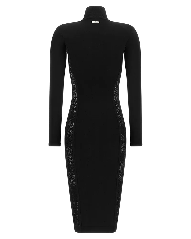 Elisabetta Franchi Lace-Panel Knit Dress — Black Black