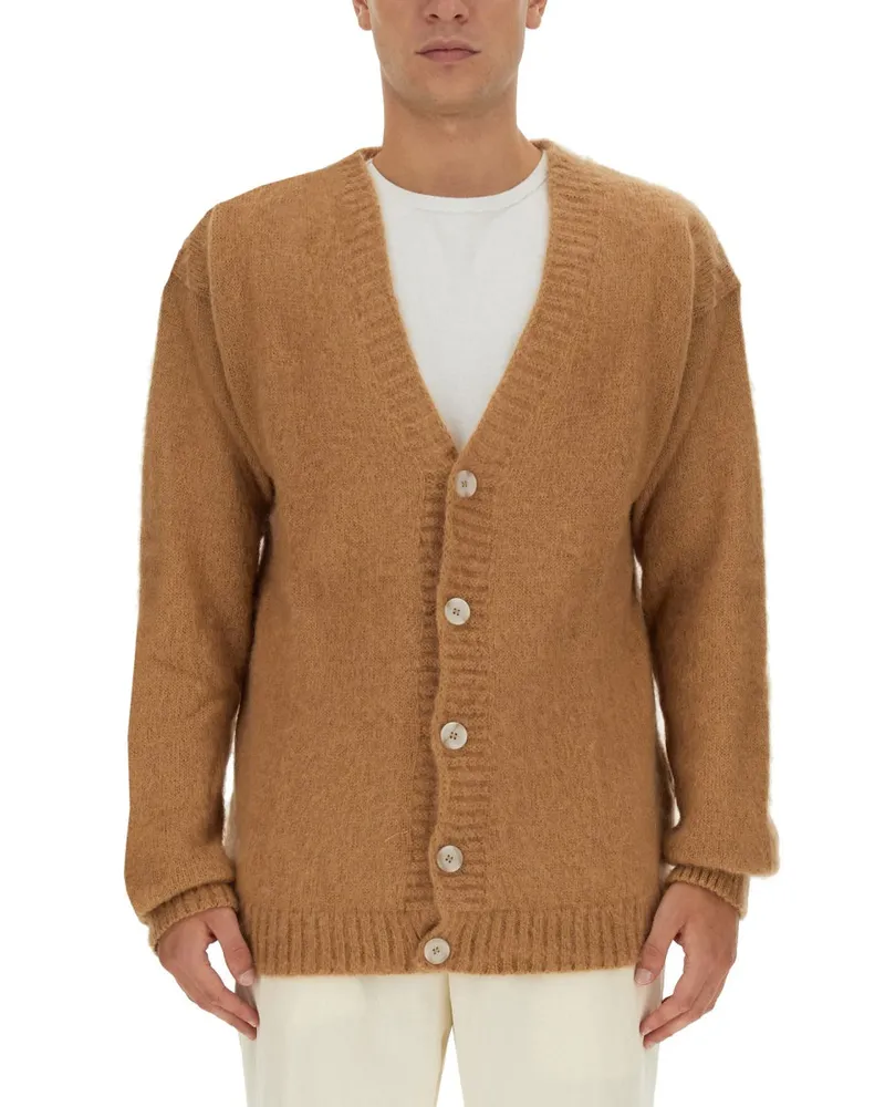 Family First Mohair Blend V-Neck Cardigan — Beige Beige