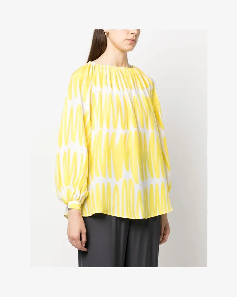 Kiton Women's Abstract-Print Silk Blouse Ss23 W Yellow