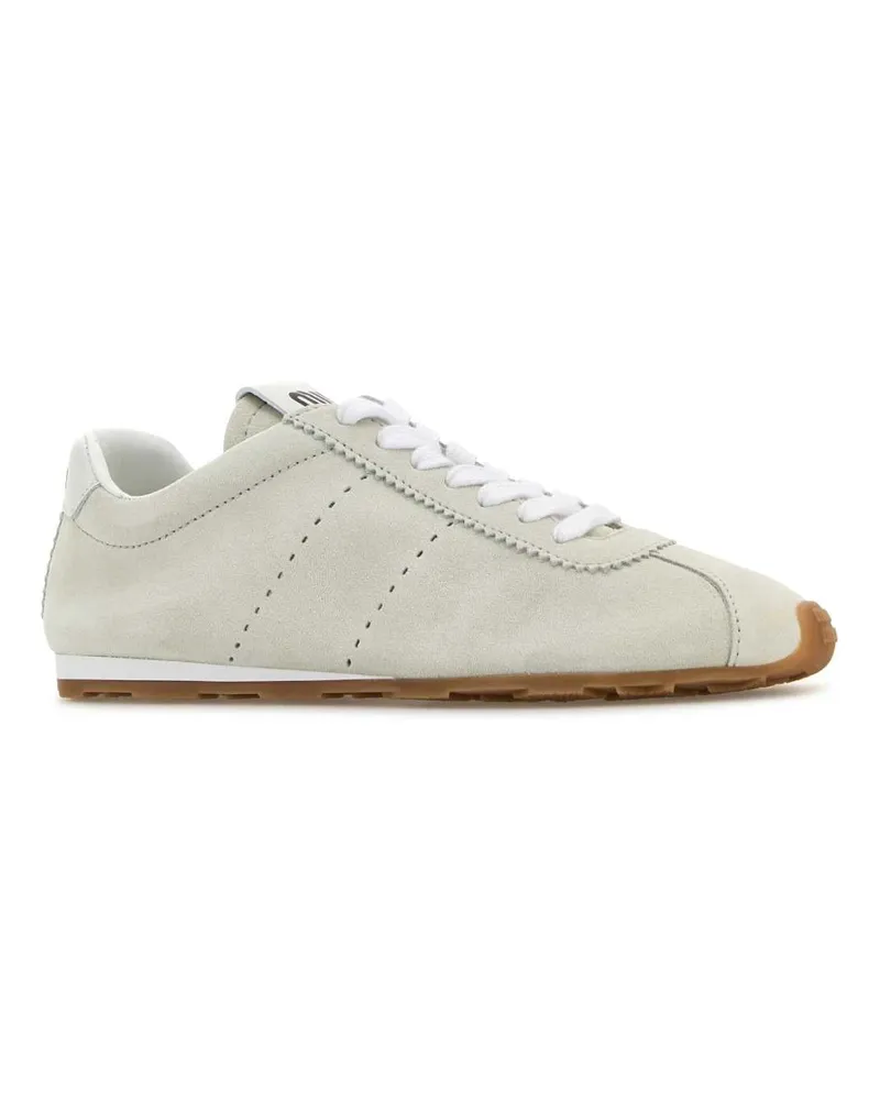 Miu Miu Women's White Suede Plume Sneakers Bianco Vitello White