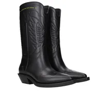 Embroidered Leather Western Boot — Black