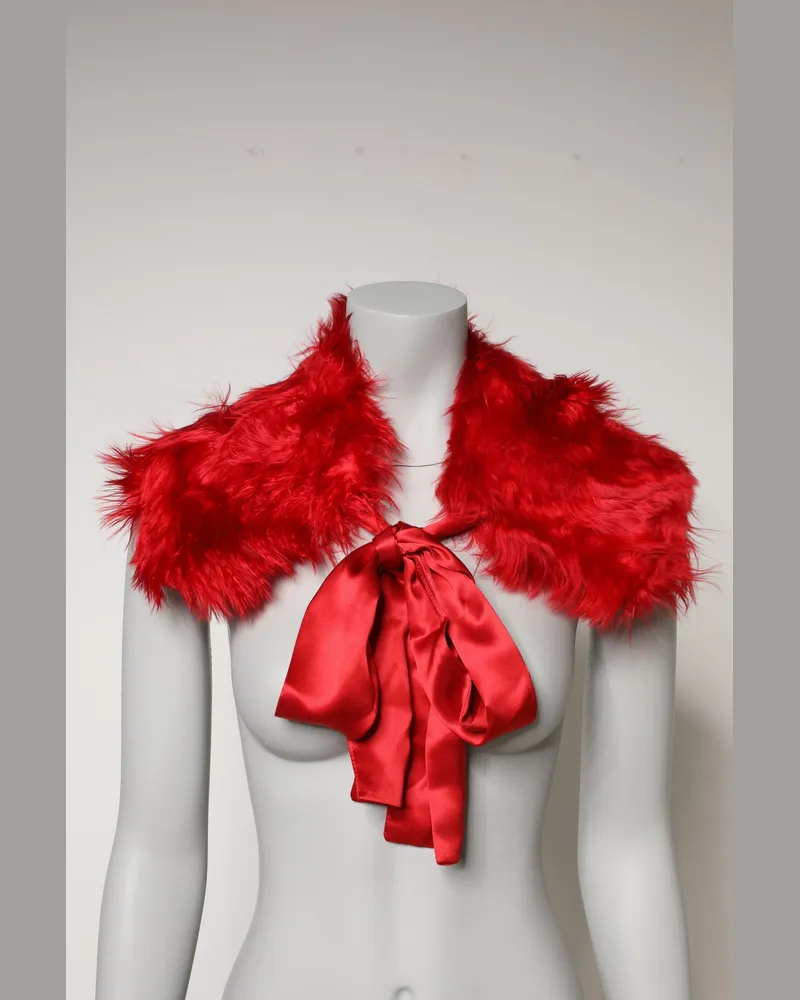 Dolce & Gabbana Red Alpaca Fur Women Neck Warmer Winter Scarf Red