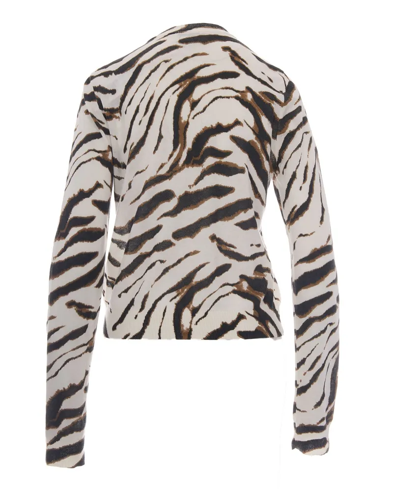Ganni Women Cardigan Sheer Printed Egret Organic Cotton Jumpers Sweater Beige