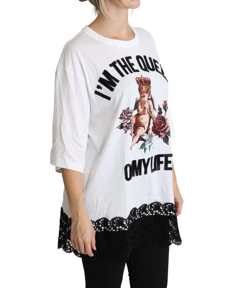 Dolce & Gabbana Women's White Angel Print Cotton Round Neck Shirt Tops Nylon White